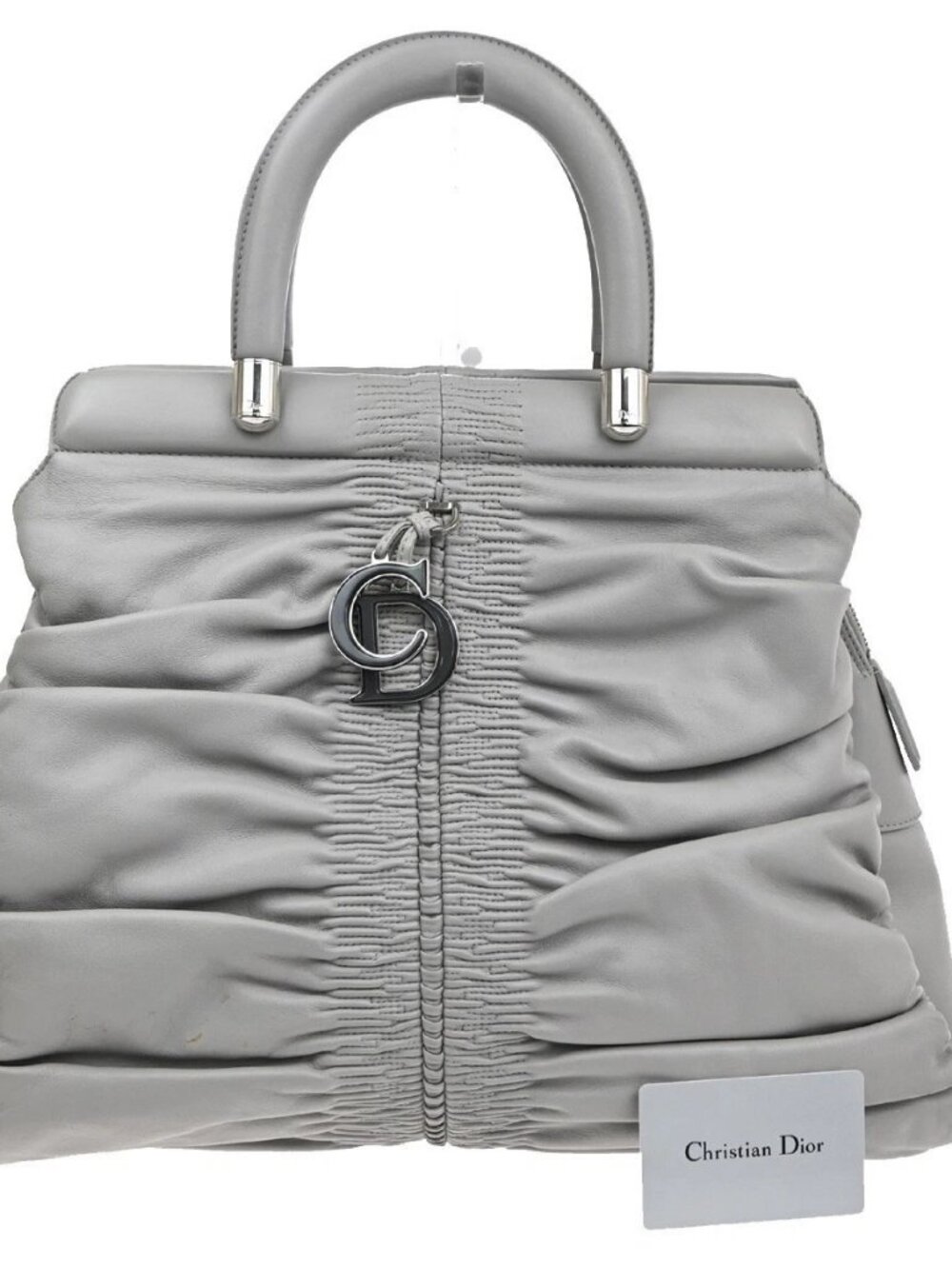 CHRISTIAN DIOR CD LOGO Karenina Hand Bag Leather Gray Italy 72KC914